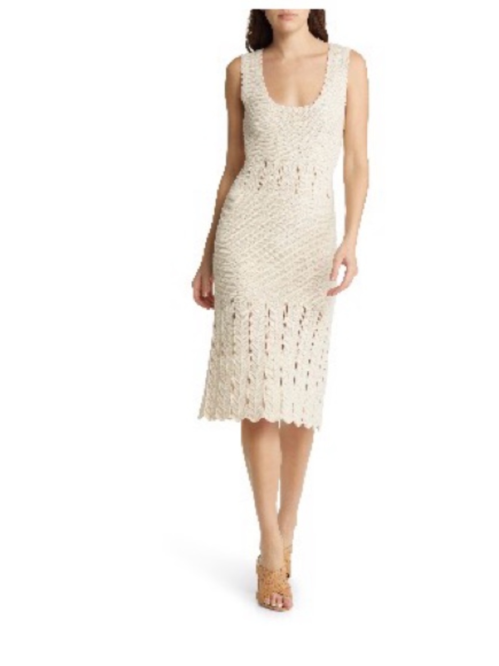 French Connection Crochet Midi Dress in Cream